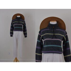 Vintage 90s Gray Striped Acrylic/Nylon‎ Turtleneck Sweater size S